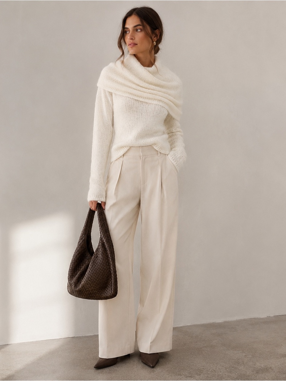 Camille Charrière x NA-KD Cream Wool Blend Scarf Sweater Size Small